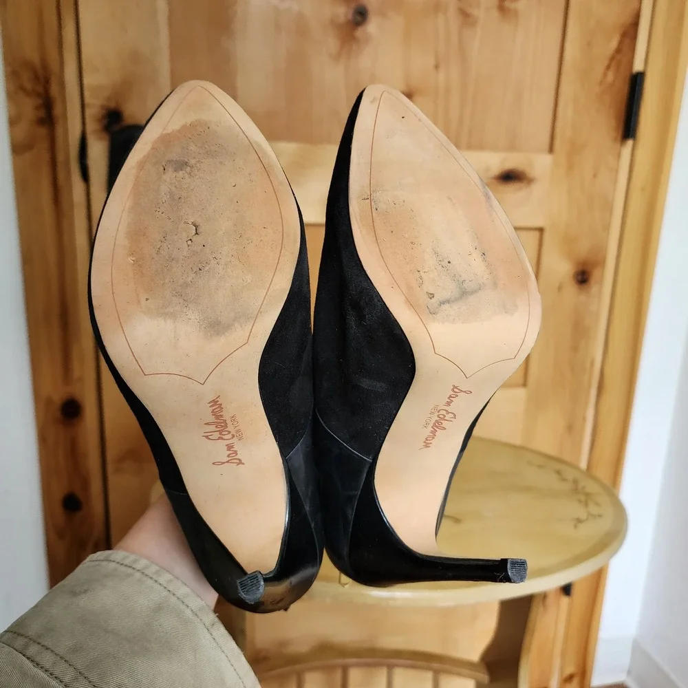 Sam Edelman US 8.5 Black Suede Leather Stiletto Ankle Booties‎ Pointed Toe